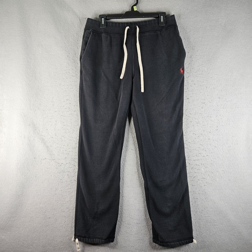 Polo Ralph Lauren Pants Mens Medium Black Fleece Sweatpants Drawstring Pony Logo